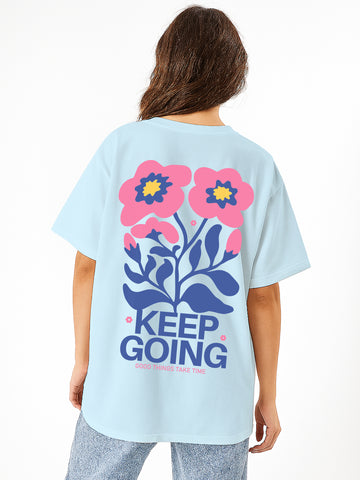 Keep Going on Women Oversized T-Shirt - Sea Blue