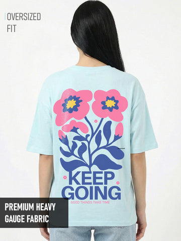 Keep Going on Women Oversized T-Shirt - Sea Blue