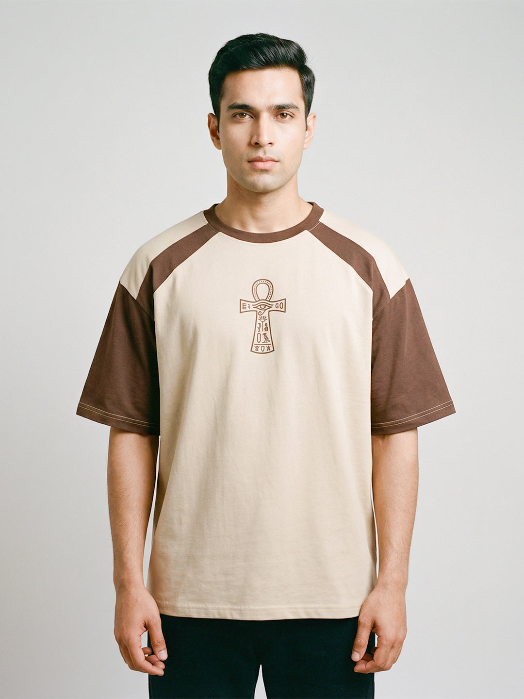 Key of Life Oversized T-Shirt - Beige & Brown