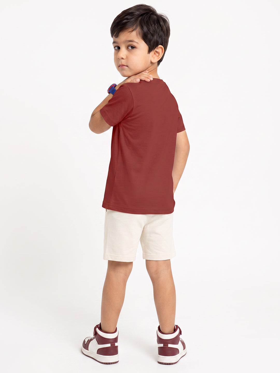 Kids - King of High Maroon Top & Off White Bottom Set