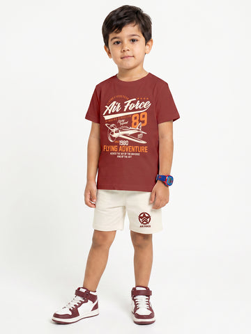 Kids - King of High Maroon Top & Off White Bottom Set