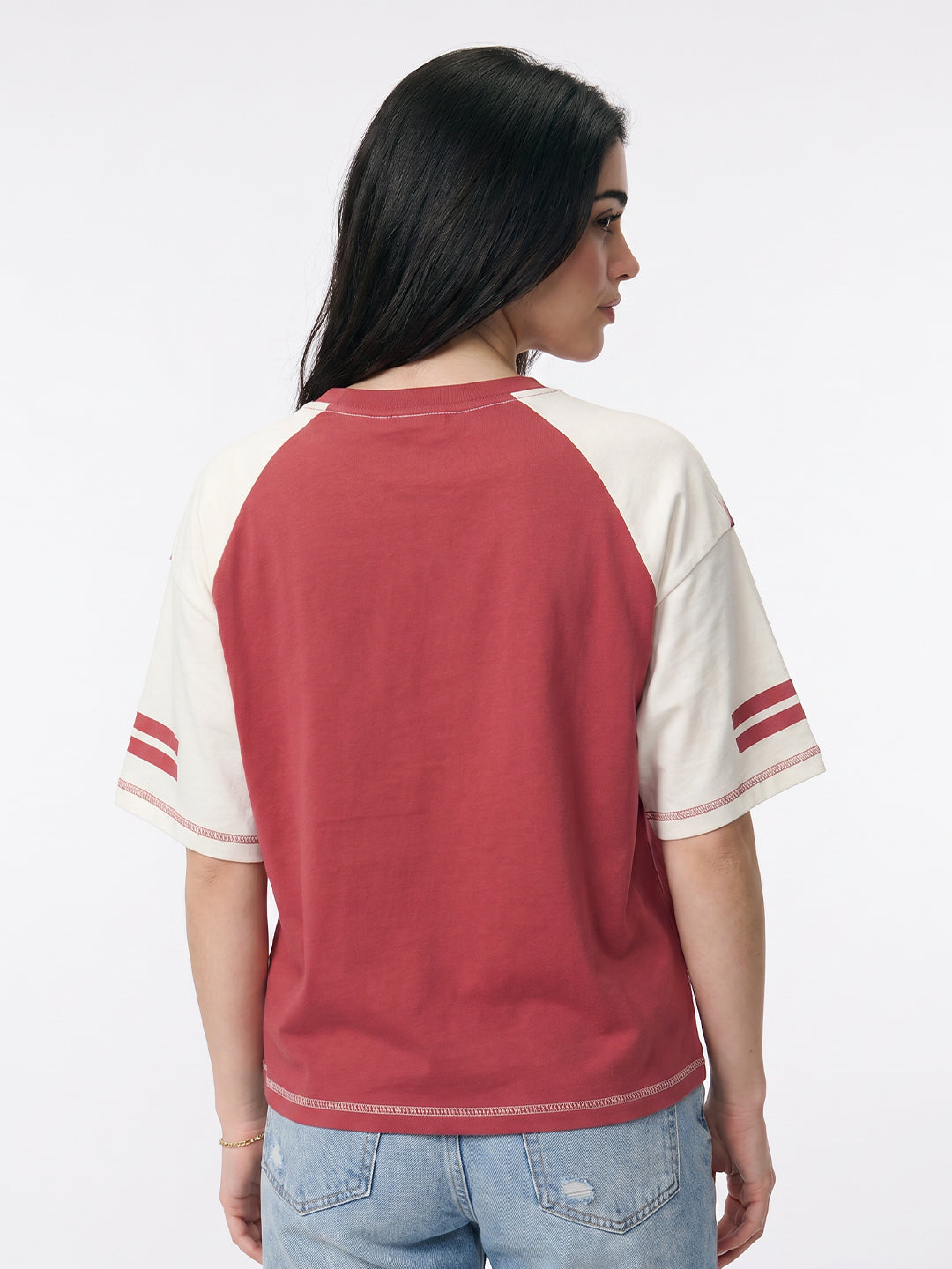 LA Athelectic Division Women Oversized T-Shirt - Red & Off White