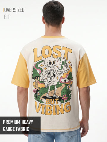 Lost But Vibing Oversized T-Shirt - Yellow & Off White