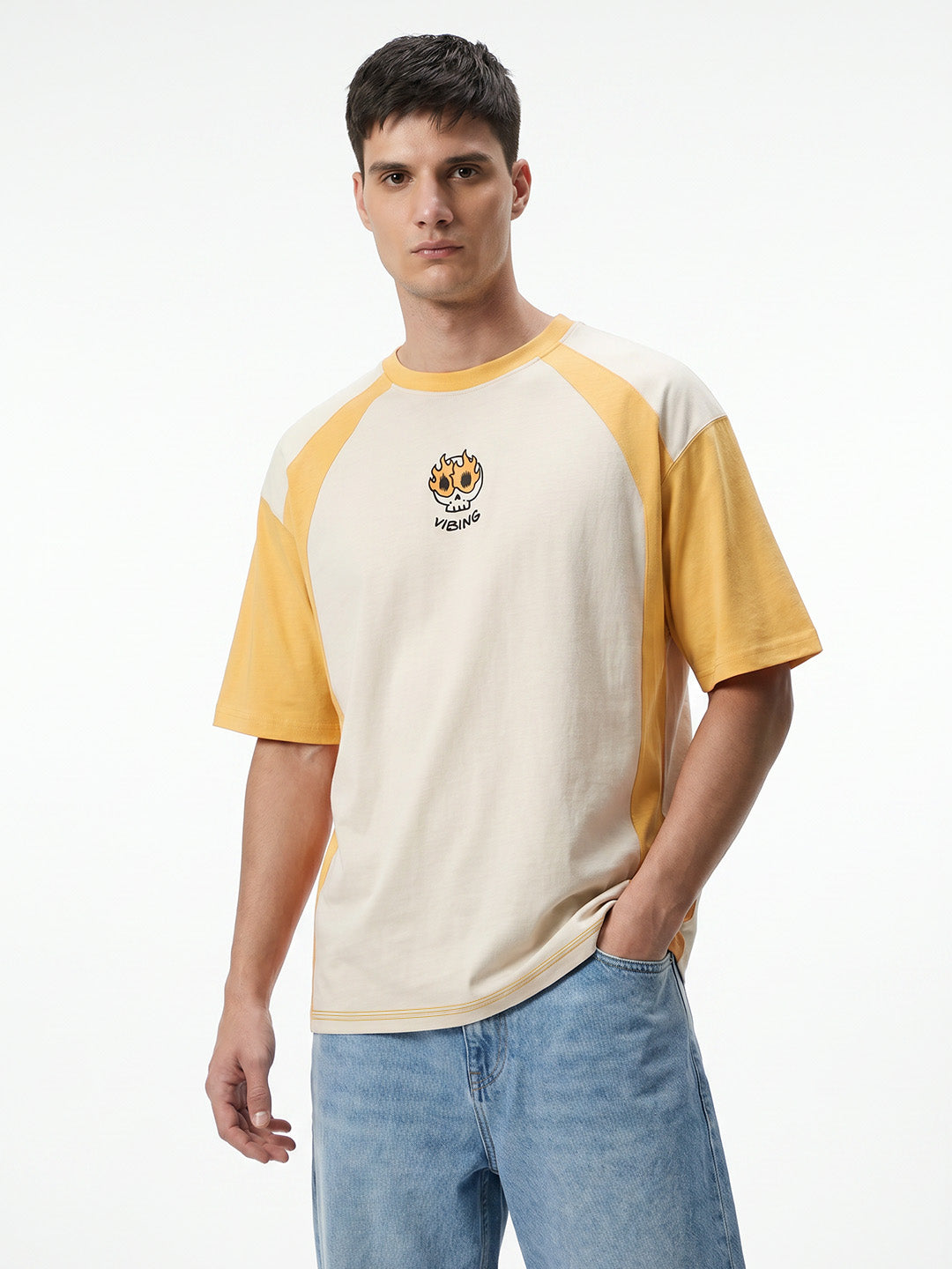 Lost But Vibing Oversized T-Shirt - Yellow & Off White