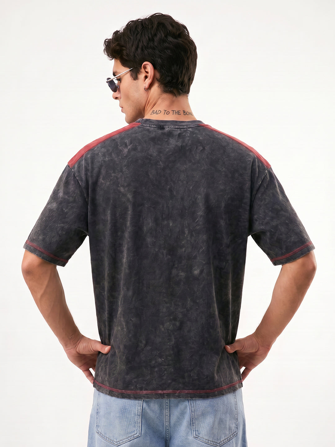 Lavish Dreams Acid Wash Oversized T-Shirt - Black & Red
