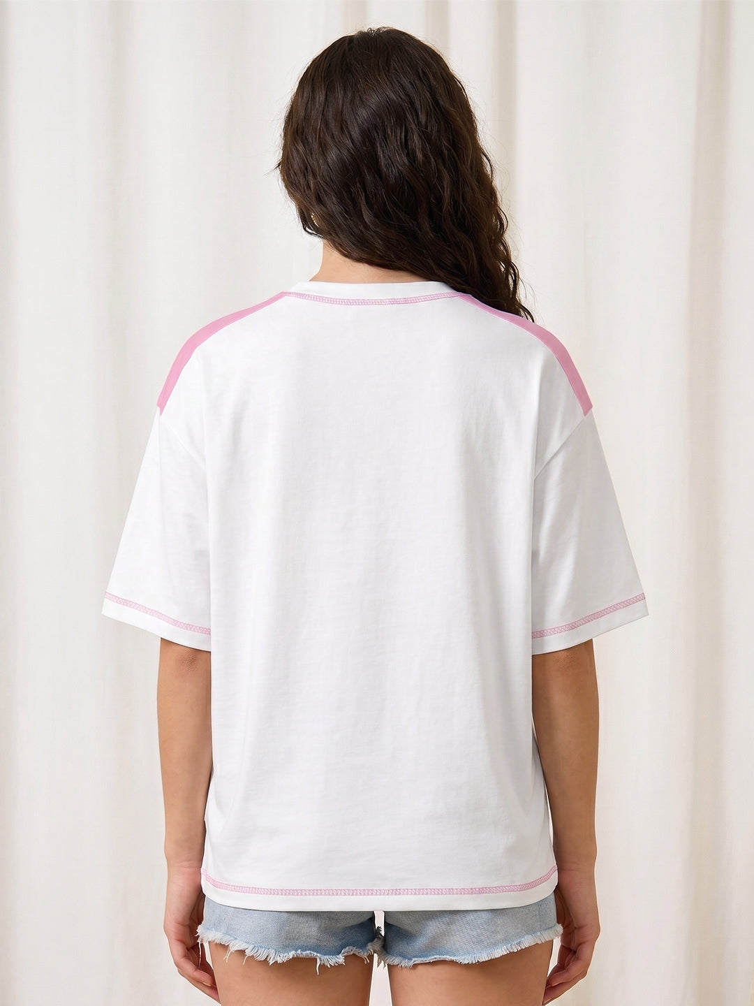 Lazy Sundae Club Women Oversized T-Shirt - White & Pink