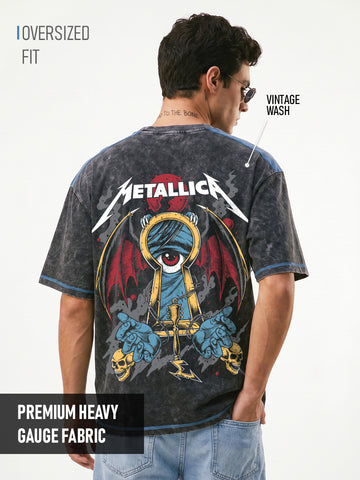 Legendary Metallica Acid wash Oversized T-Shirt - Black & Denim Blue