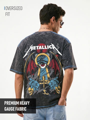 Legendary Metallica Acid wash Oversized T-Shirt - Black & Denim Blue