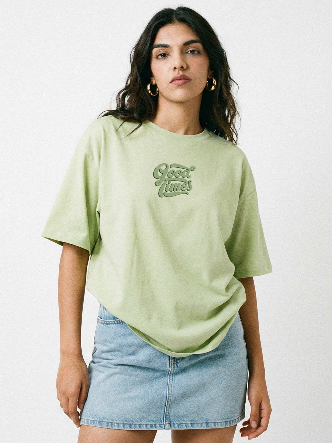 Let the Good Times Roll Women Oversized T-Shirt - Pista Green