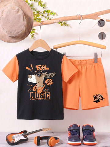 Kids - Lets Rock Black Orange Top & Orange Bottom Set