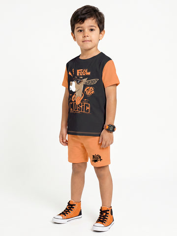 Kids - Lets Rock Black Orange Top & Orange Bottom Set