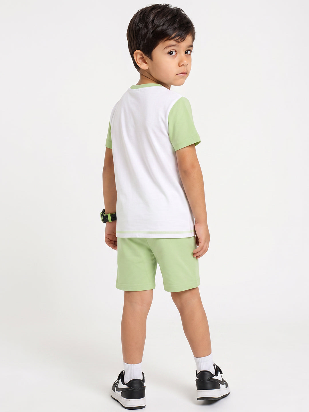 Kids - Level Up White Pista Green Top & Pista Green Bottom Set