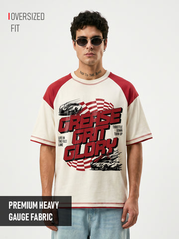 Life in the Fast Lane Oversized T-Shirt - Off White & Red