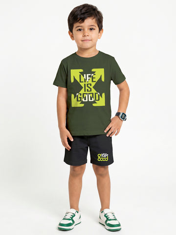 Kids - Life is Good Olive Green Top & Black Bottom Set