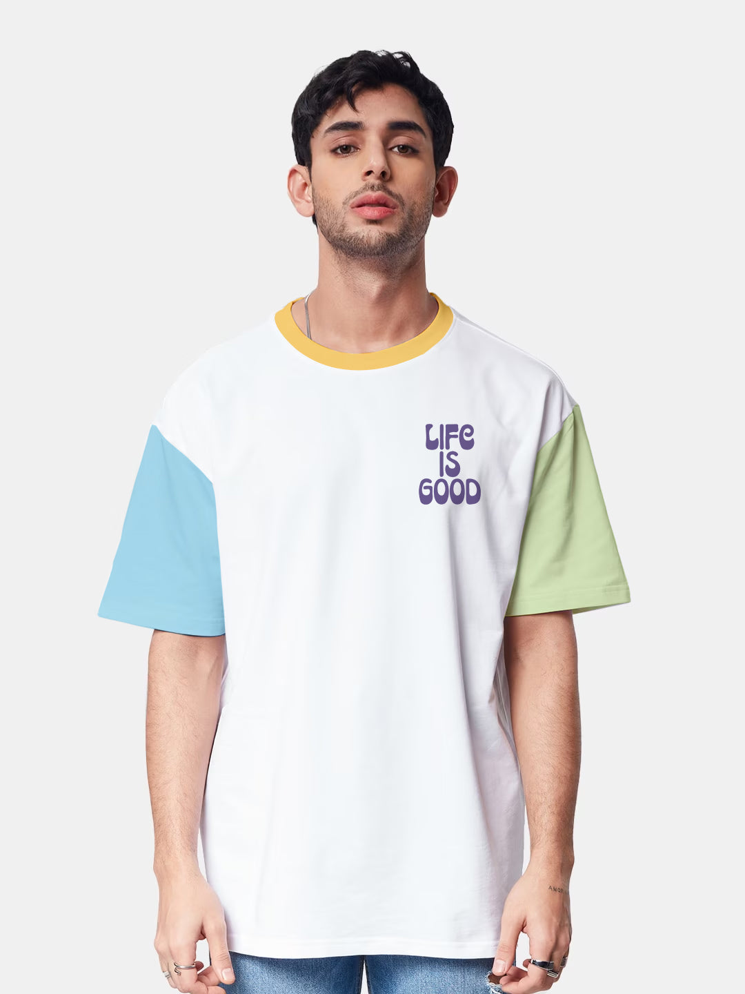 Life is Good Graphic Printed Oversized T-Shirt - Multi Color