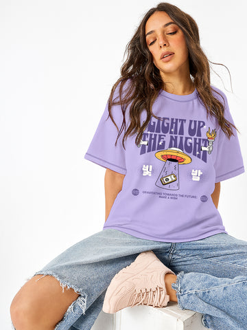 Light up the Night Women Oversized T-Shirt - Lilac