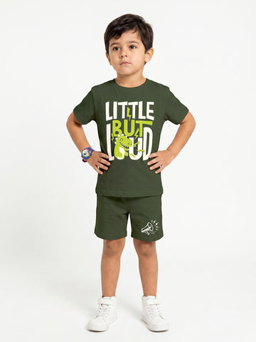 Kids - Little But Loud Olive Green Top & Bottom Set