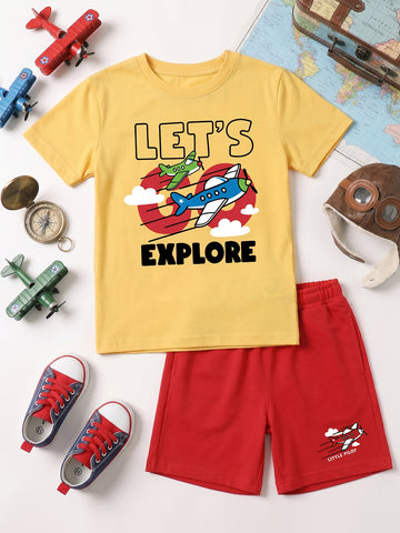 Kids - Little Pilot Yellow Top & Red Bottom Set
