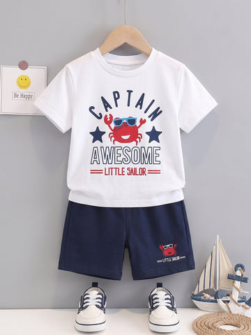 Kids - Little Sailor White Top & Navy Blue Bottom Set