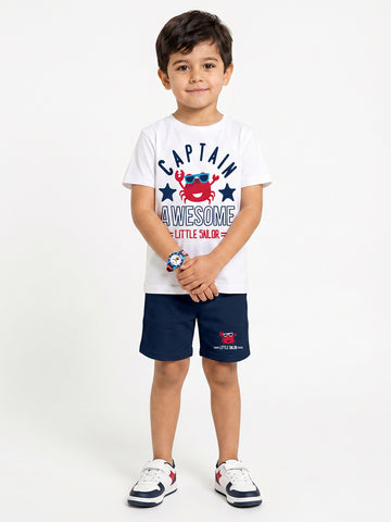 Kids - Little Sailor White Top & Navy Blue Bottom Set