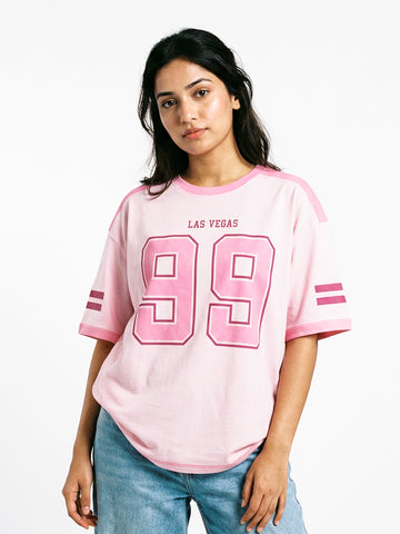 Las Vegas 99 Women Oversized T-Shirt - Pink - Sleeve Stripes