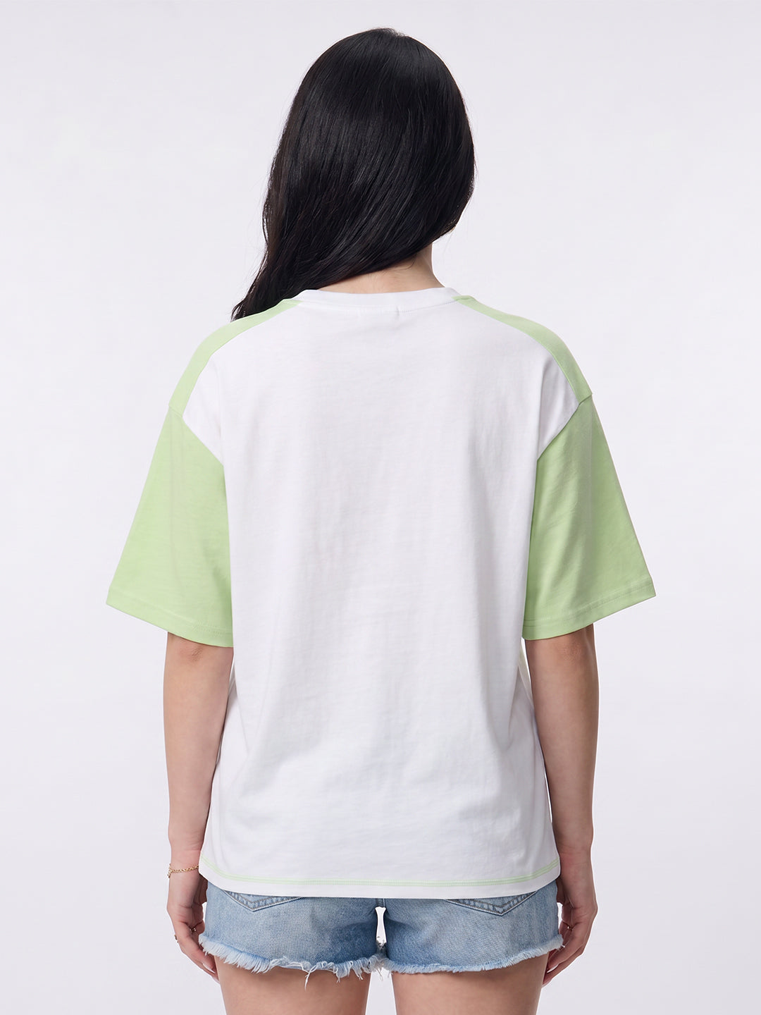 Lucky Girl Women Oversized T-Shirt - White & Pista Green