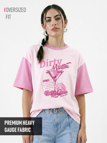 Martini Social Club Women Oversized T-Shirt - Light Pink & Pink