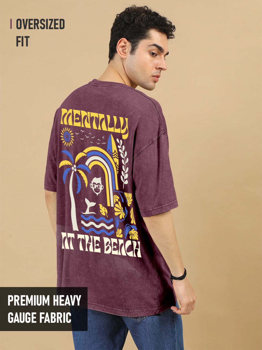 Mentally At The Beach Acid Wash Oversized T-Shirt - Grapeade