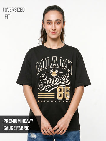 Miami Sunset Women Oversized T-Shirt - Black