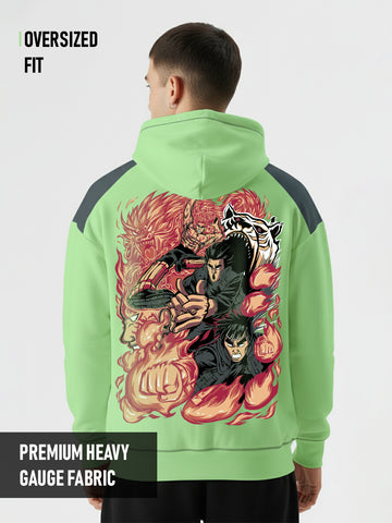 Might Guy Oversized Hoodie - Pista Green & Grey