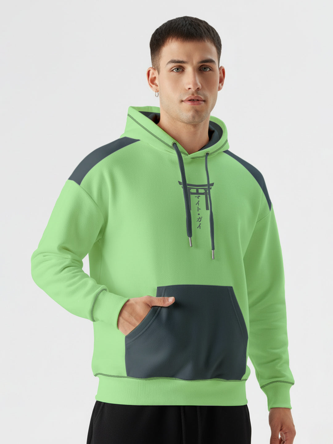 Might Guy Oversized Hoodie - Pista Green & Grey