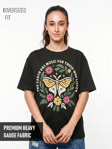 Moth and Melody Women Oversized T-Shirt - Black