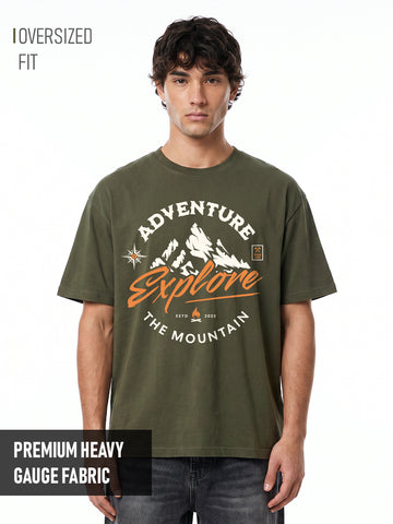 Mountains Adventure Oversized T-Shirt - Olive Green
