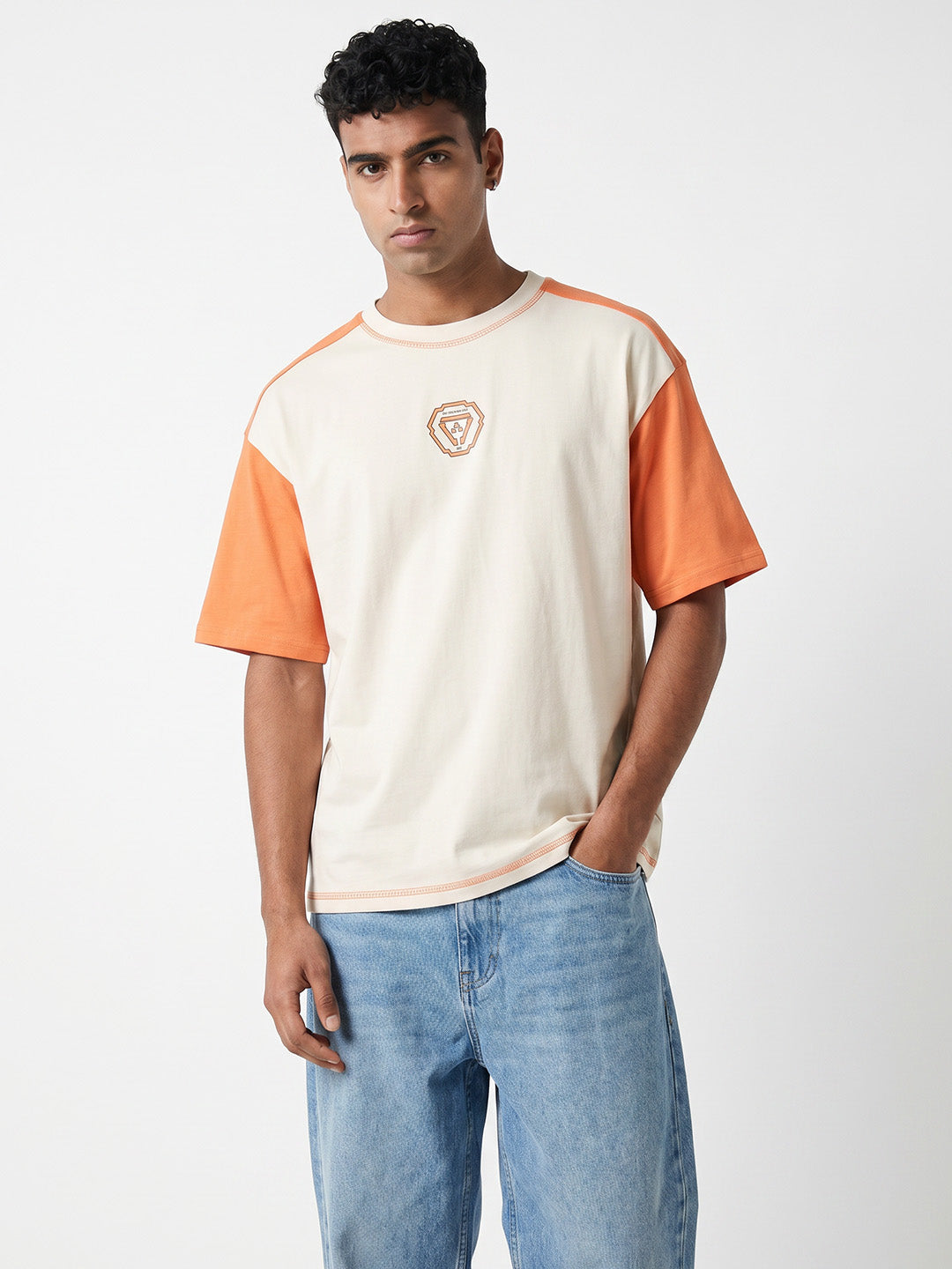 New Age Punks Oversized T-Shirt 5 Thread Stitch Orange & Off White