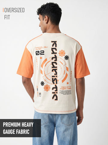New Age Punks Oversized T-Shirt 5 Thread Stitch Orange & Off White