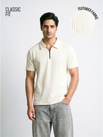 Neutral Wave Regular Polo T-Shirt - Off White