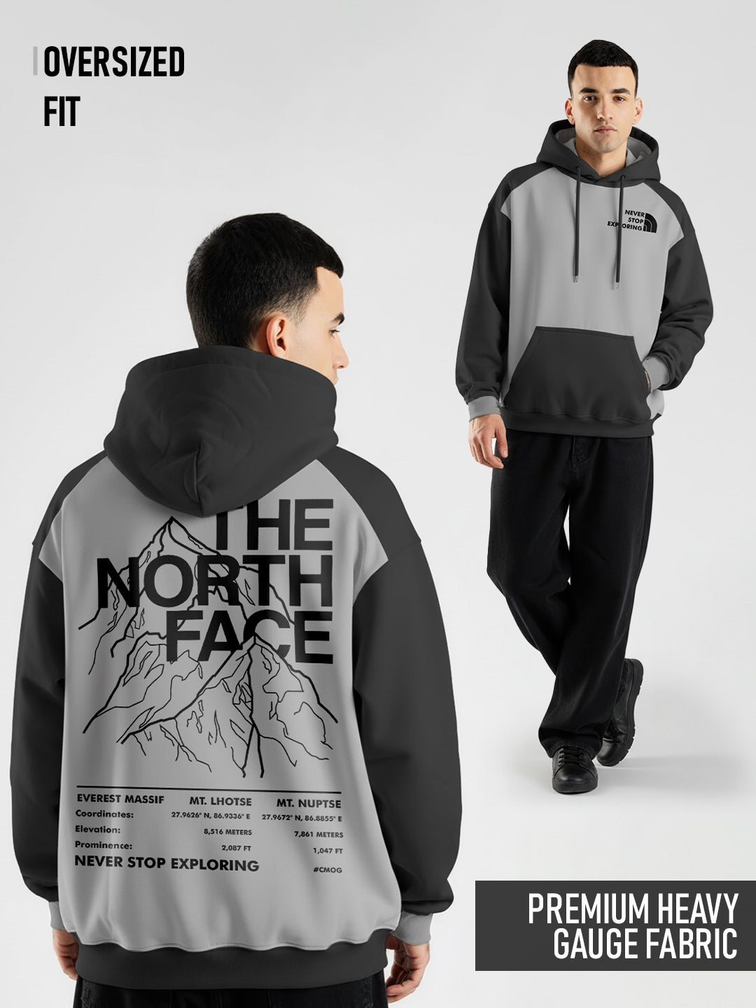 Never Stop Exploring Oversized Hoodie - LT.Grey & Black