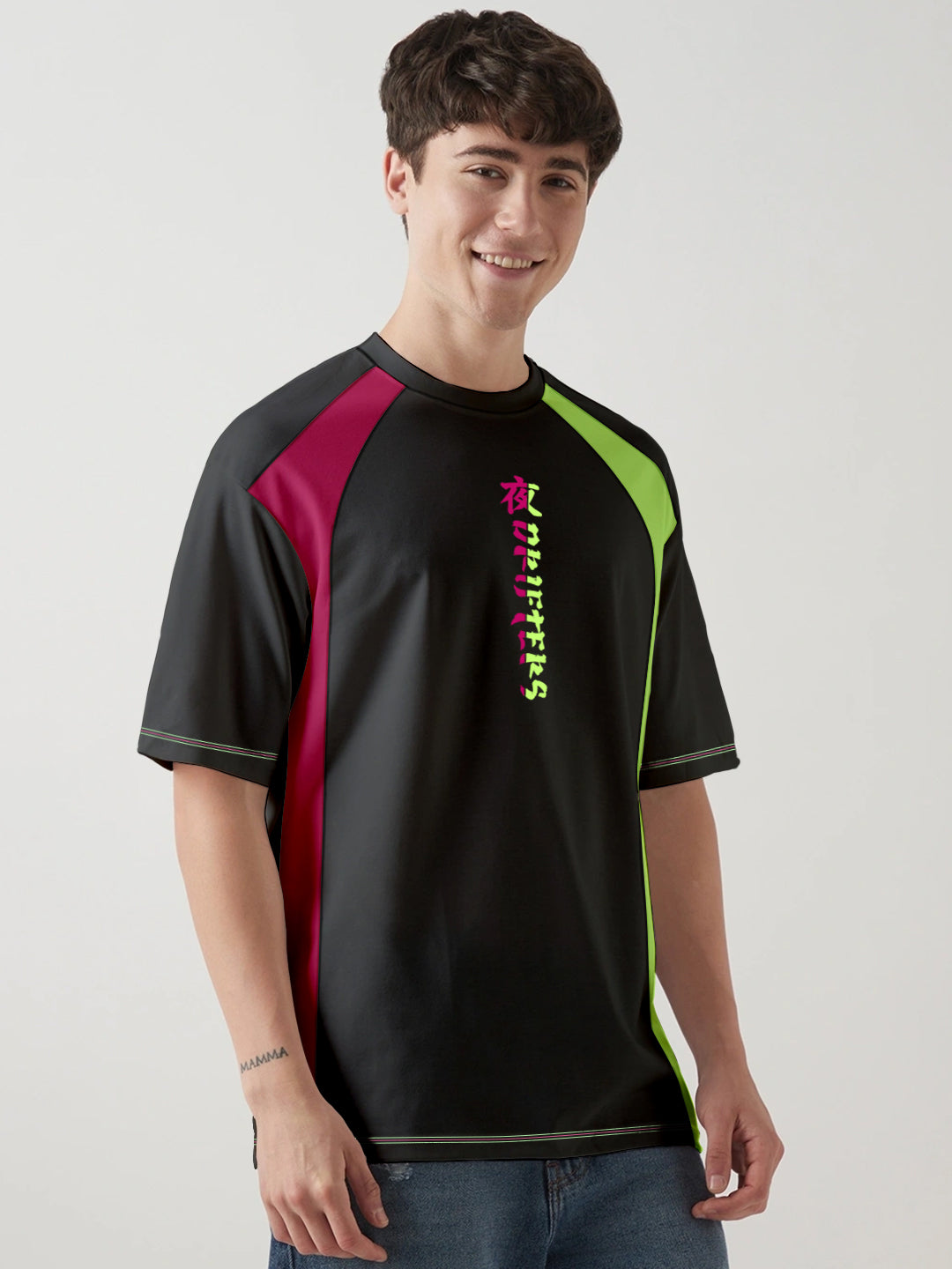 Night Drifters Oversized T-Shirt - Black, Red & Green