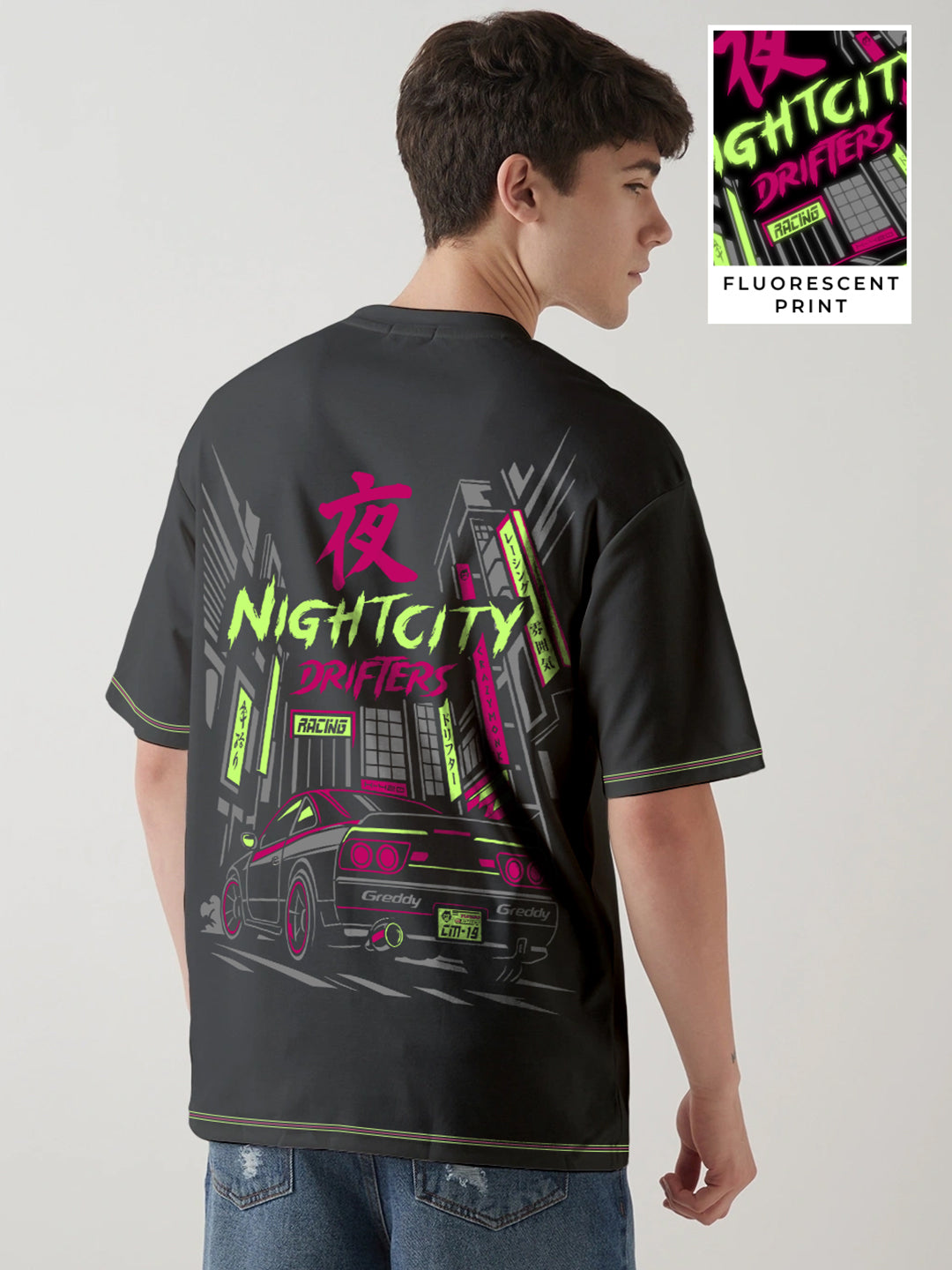 Night Drifters Oversized T-Shirt - Black, Red & Green