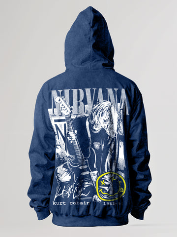 Nirvana Acid Wash Oversized Hoodie - Royal Blue