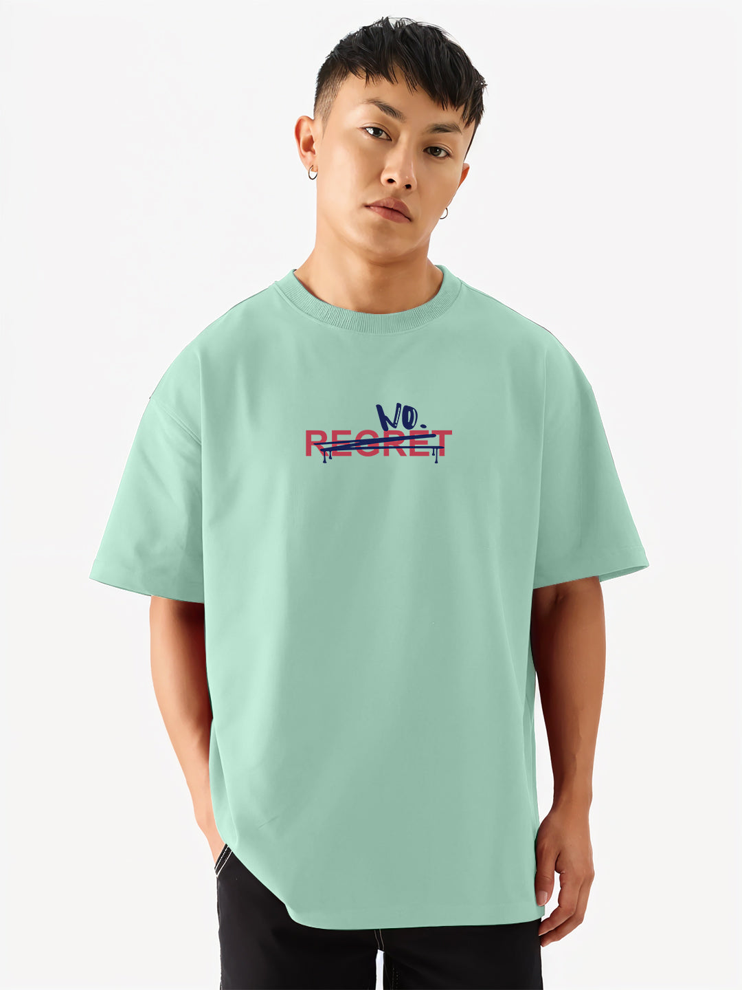 No Regrets Graphic Printed Oversized T-Shirt - Mint