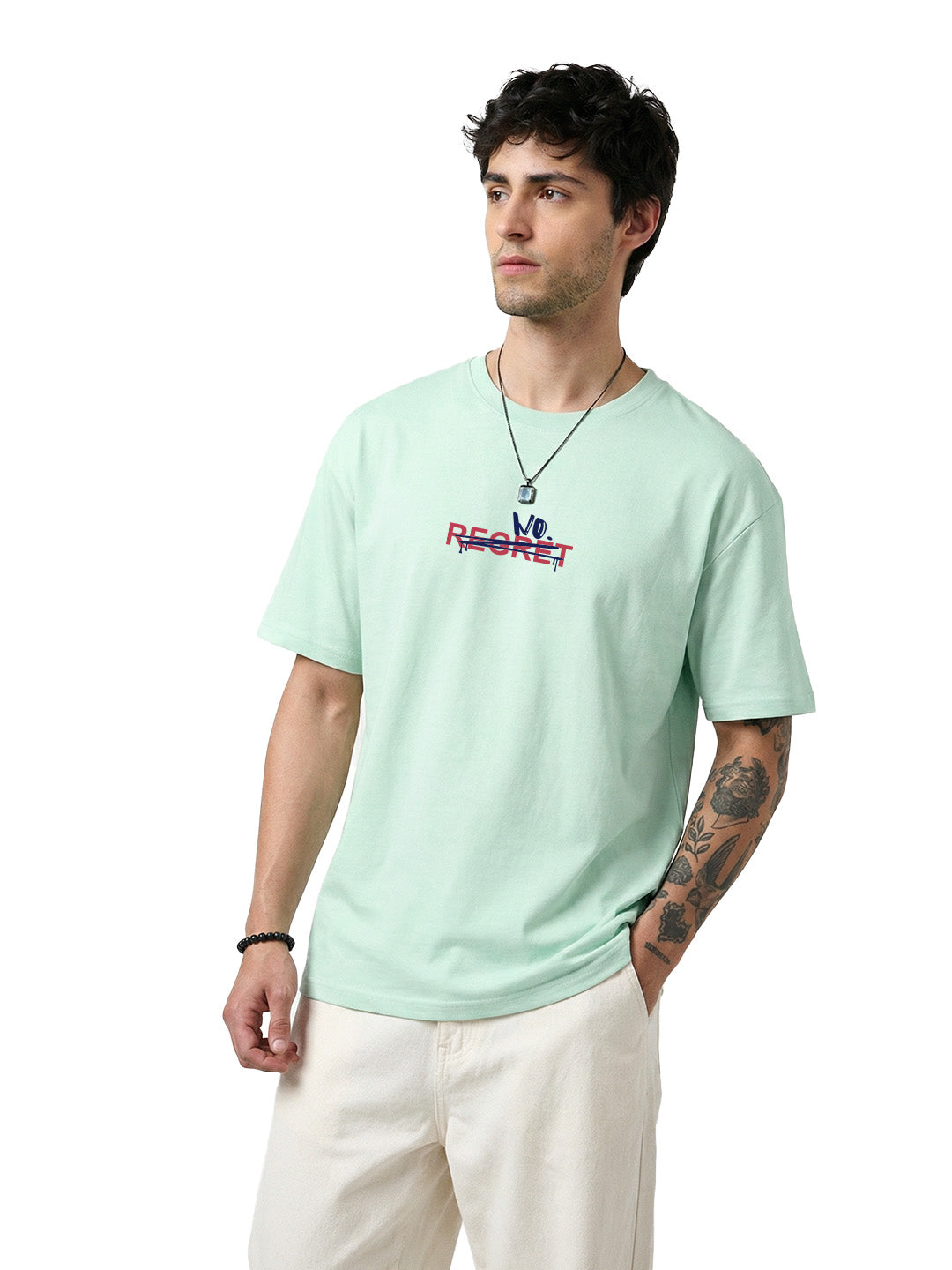 No Regrets Graphic Printed Oversized T-Shirt - Mint