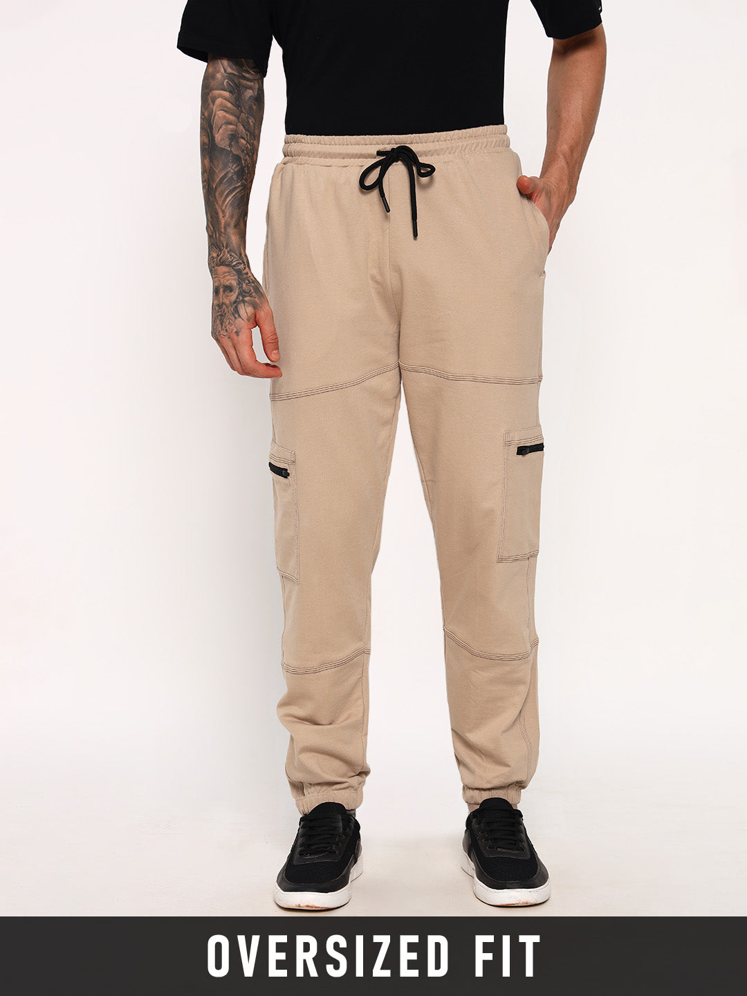 Hector Cuts Oversized Cargo Joggers - Beige