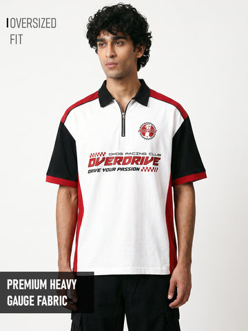 Over Drive CM OG Racing Club Oversized Polo T-Shirt - Red, White & Black