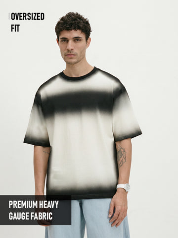 Plain - Obsidian Haze Spray Effect Oversized T-Shirt - Off White