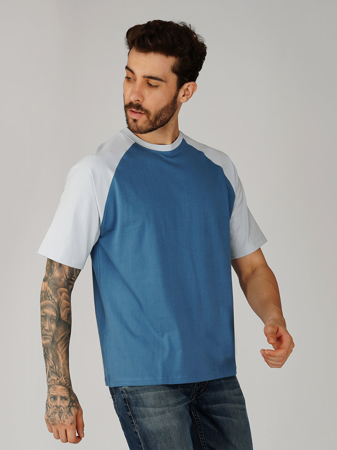 Ocean Blue with Ice Blue Raglan Oversized T-Shirt
