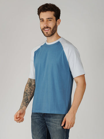 Ocean Blue with Ice Blue Raglan Oversized T-Shirt