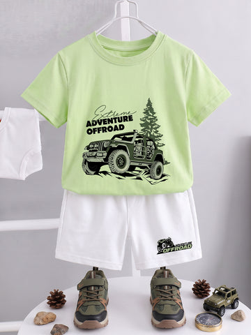 Kids - Off Road Adventure Pista Green Top & White Bottom Set