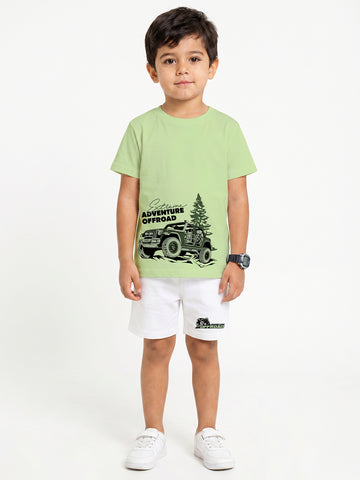 Kids - Off Road Adventure Pista Green Top & White Bottom Set