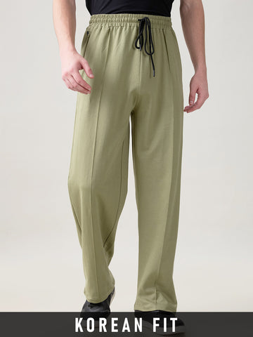 Korean Fit Relaxed Joggers - Olive Green
